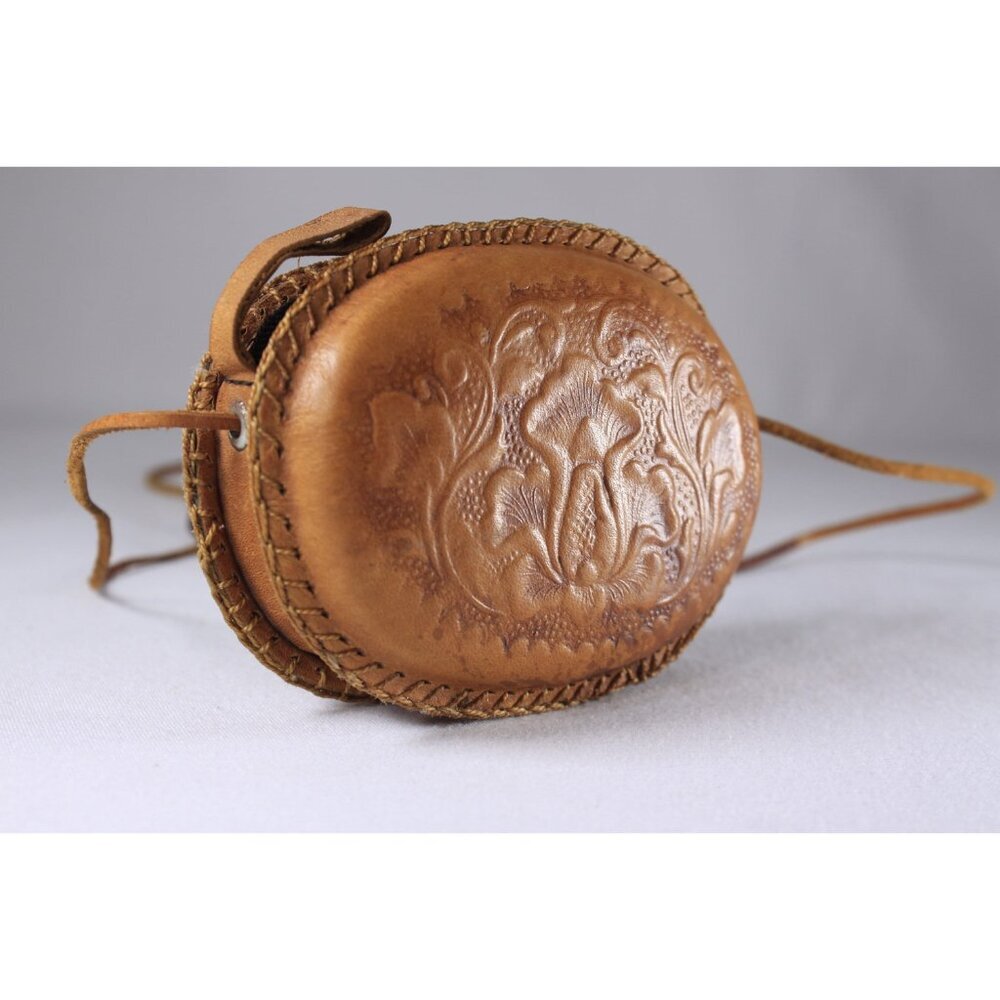 Small Tooled leather purse, floral embossed festival bag, change purse mini